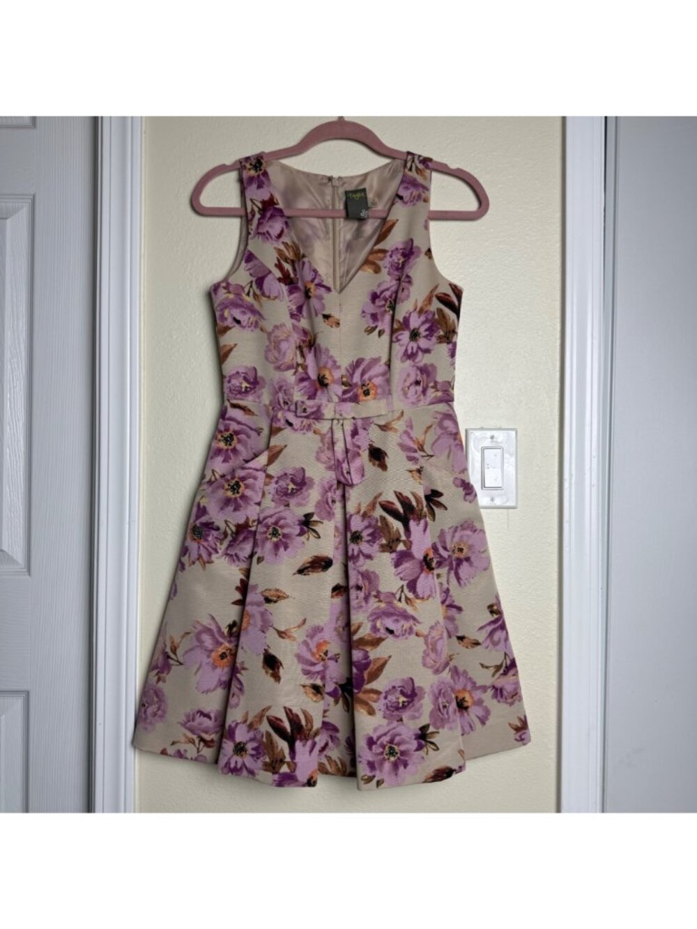 Anthropologie Taylor Womens Sleeveless Pink Floral Print Fit & Flare Dress Sz 4 - Picture 2 of 8